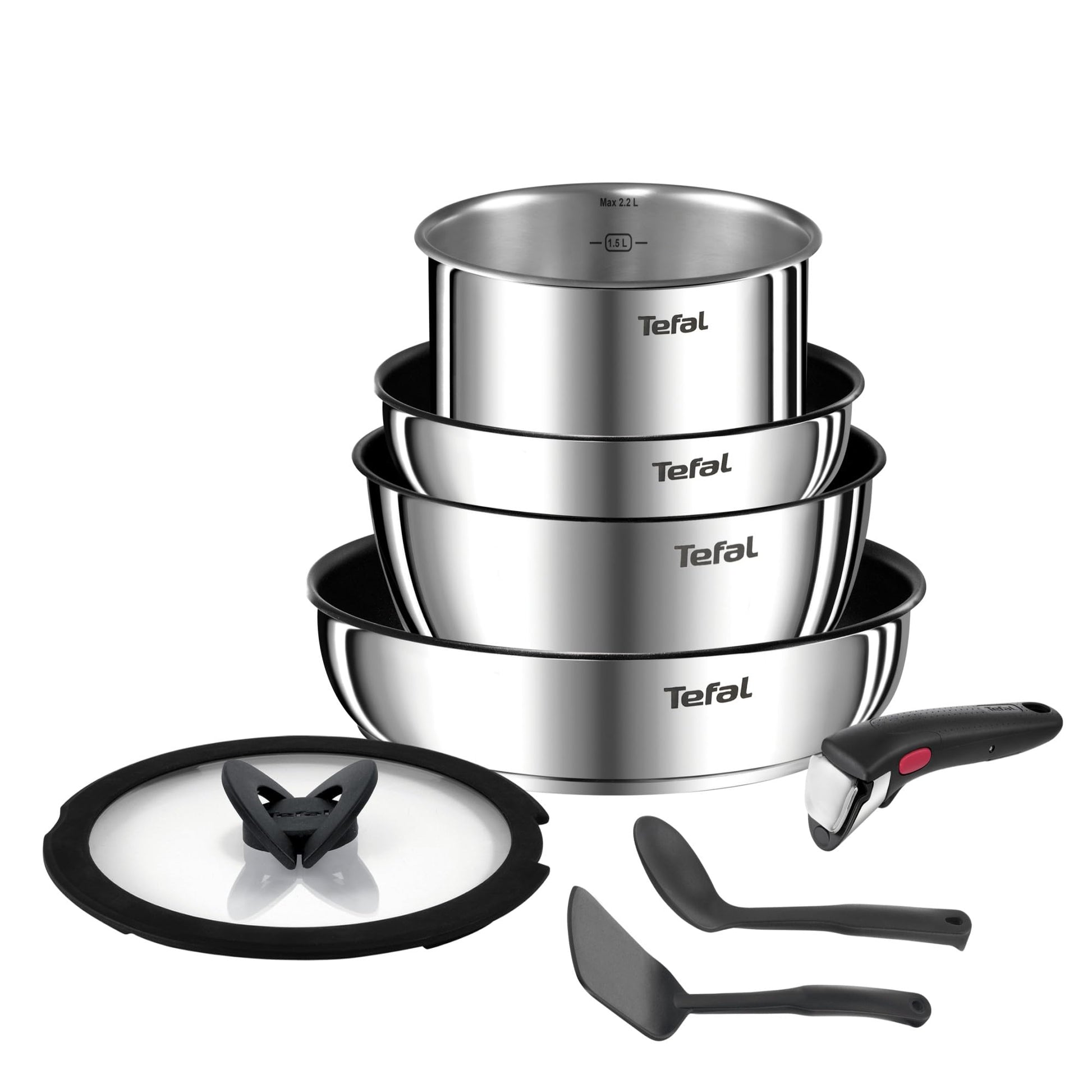 Tefal Ingenio Batterie de cuisine 20 pièces, Poêles, Casseroles, 2 poignées amovibles, Induction, Revêtement antiadhésif, Empilable, Compatible lave-vaisselle, Emotion L897SK04