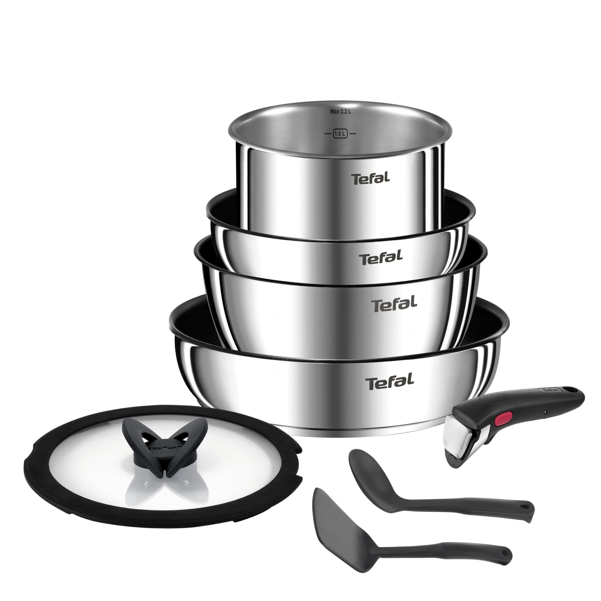 Tefal Ingenio Batterie de cuisine 20 pièces, Poêles, Casseroles, 2 poignées amovibles, Induction, Revêtement antiadhésif, Empilable, Compatible lave-vaisselle, Emotion L897SK04