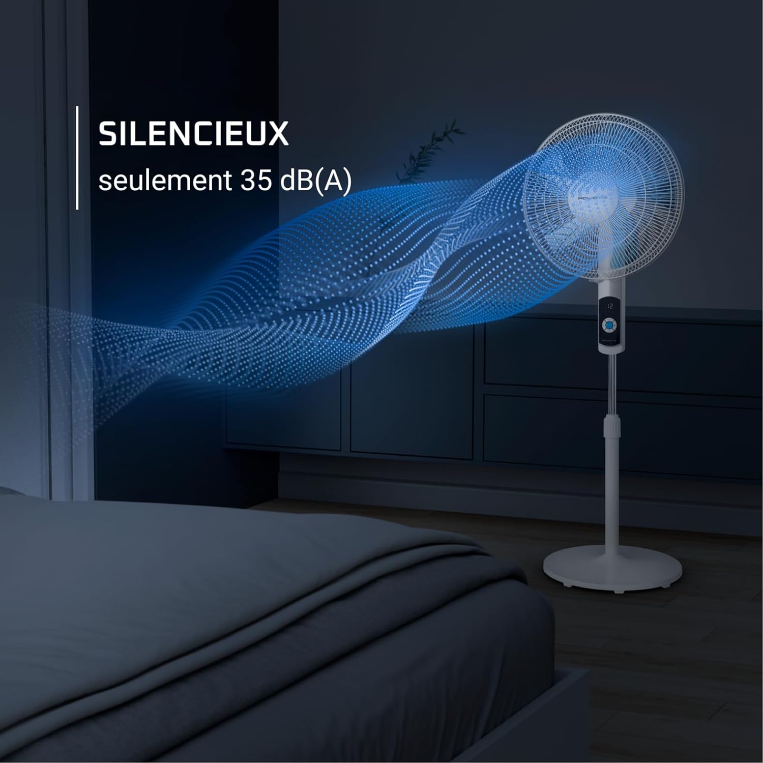 Rowenta Turbo Silence, Ventilateur sur pied, Silencieux, Puissant, Design durable, Écoénergétique, Timer 12h VU5650F0, Blanc